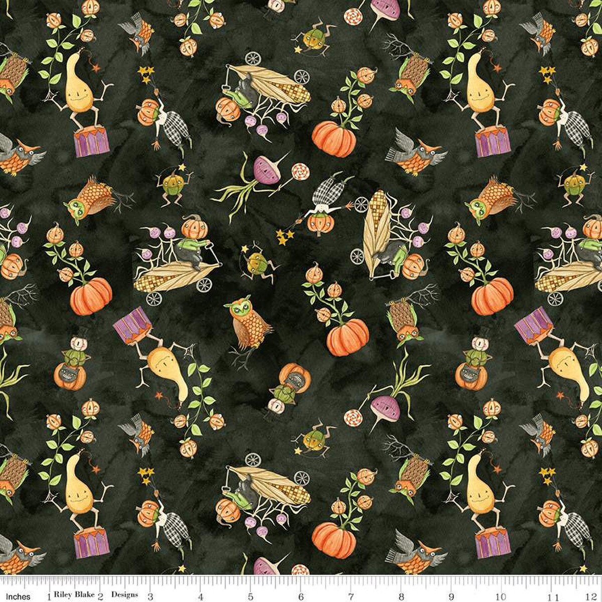 Teresa Kogut – Ghoul Friends Gourds Toss Black (by the half yard) - Small Town Fabric Co.