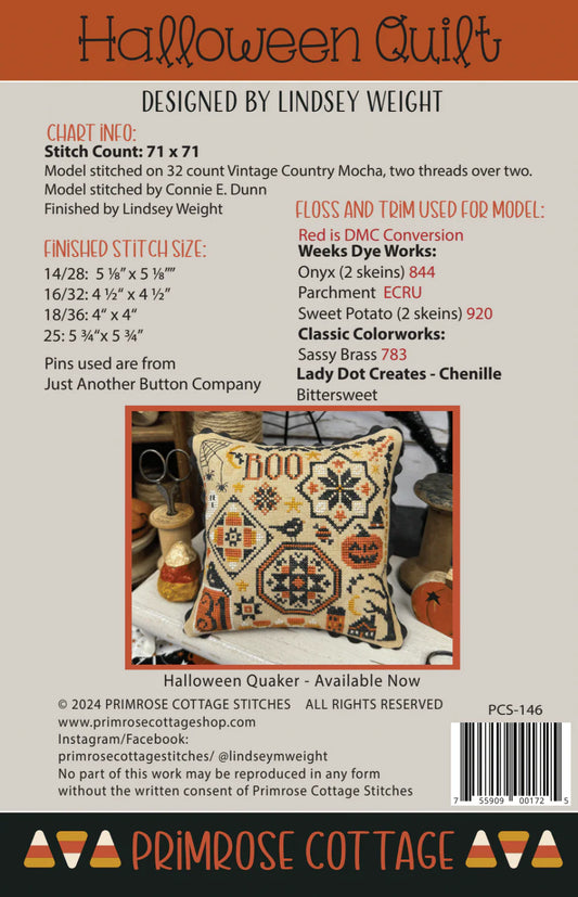 Halloween Quilt – Cross Stitch Pattern by Lindsey Weight of Primrose Cottage Stitches (Paper Pattern) - Small Town Fabric Co.