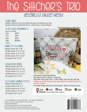 The Stitcher's Trio Cross Stitch by Lindsey Weight of Primrose Cottage Stitches - PAPER Pattern - Small Town Fabric Co.