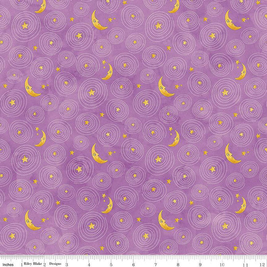 Teresa Kogut – Ghoul Friends Stars and Moon Purple (by the half yard) - Small Town Fabric Co.
