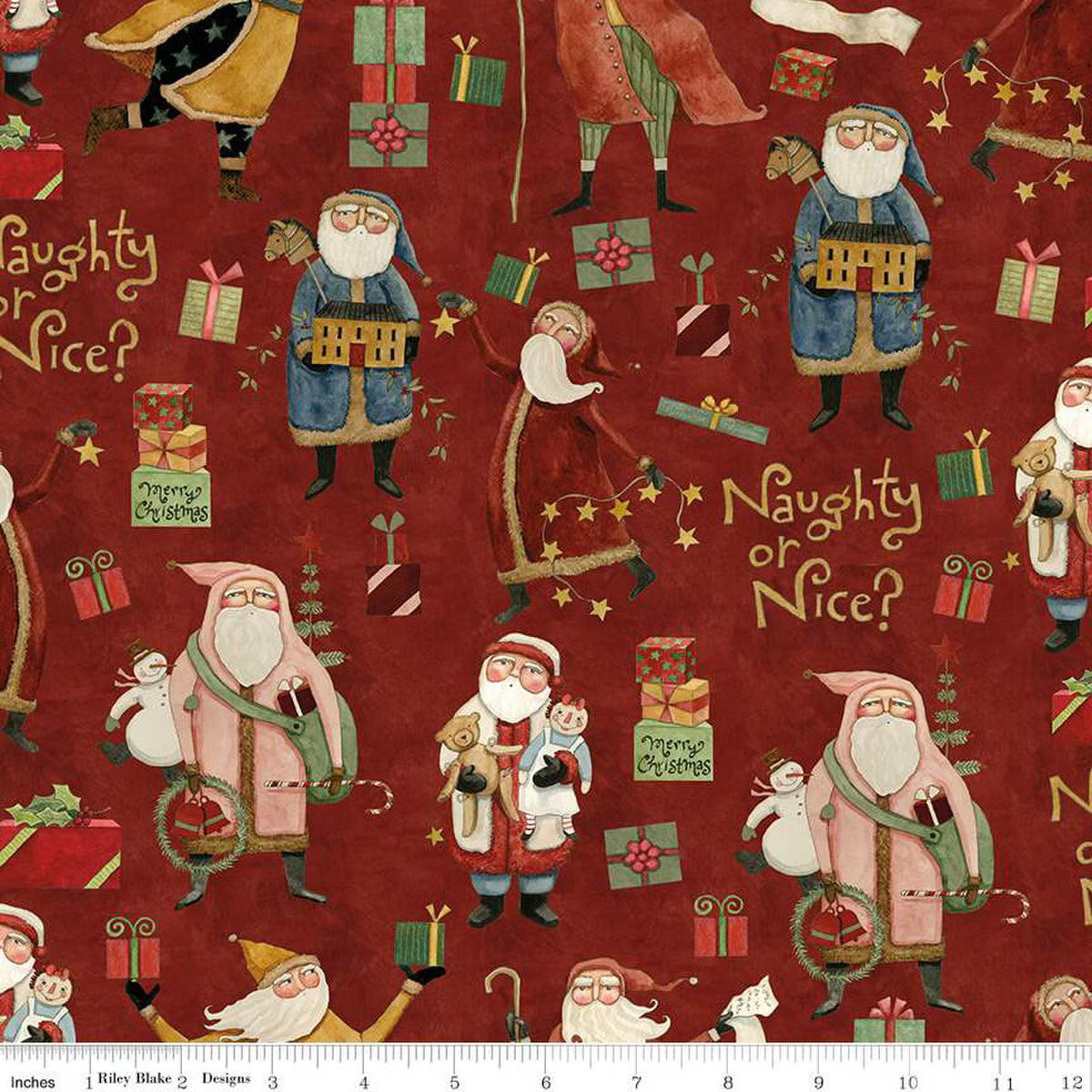 Teresa Kogut – Naughty or Nice Main Red (by the half yard) - Small Town Fabric Co.