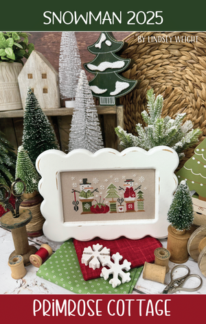 Snowman 2025 Cross Stitch by Lindsey Weight of Primrose Cottage - PAPER Pattern - Small Town Fabric Co.