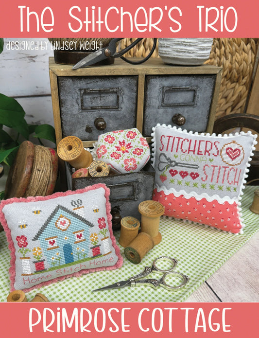 The Stitcher's Trio Cross Stitch by Lindsey Weight of Primrose Cottage Stitches - PAPER Pattern - Small Town Fabric Co.