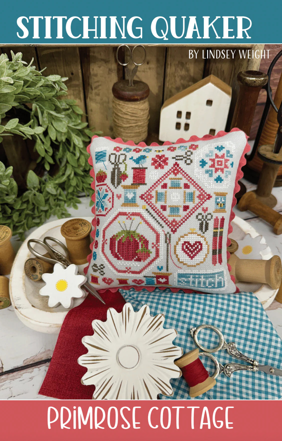 Stitching Quaker Cross Stitch by Lindsey Weight of Primrose Cottage - PAPER Pattern - Small Town Fabric Co.