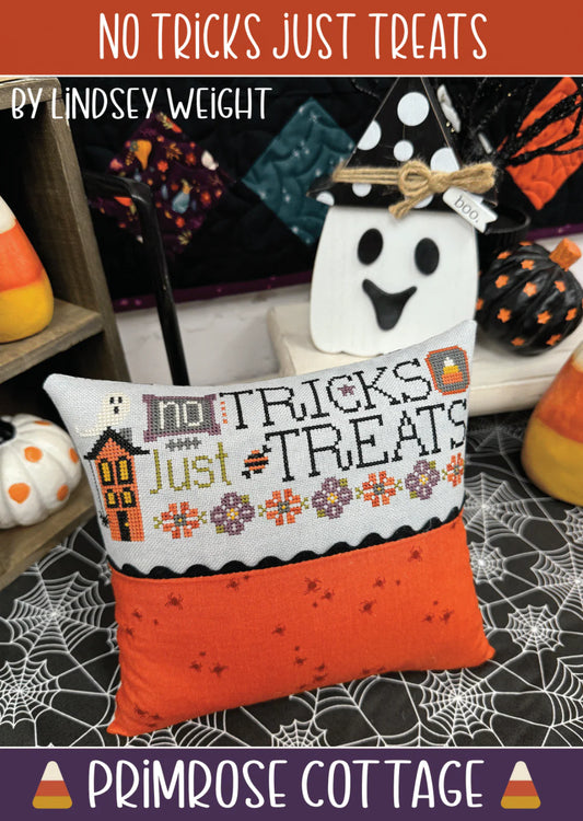 No Tricks Just Treats Cross Stitch by Lindsey Weight of Primrose Cottage Stitches - PAPER Pattern - Small Town Fabric Co.