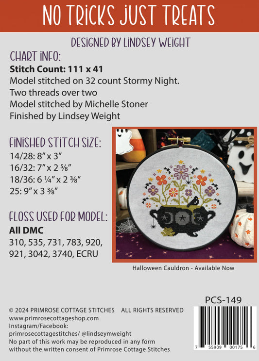 No Tricks Just Treats Cross Stitch by Lindsey Weight of Primrose Cottage Stitches - PAPER Pattern - Small Town Fabric Co.