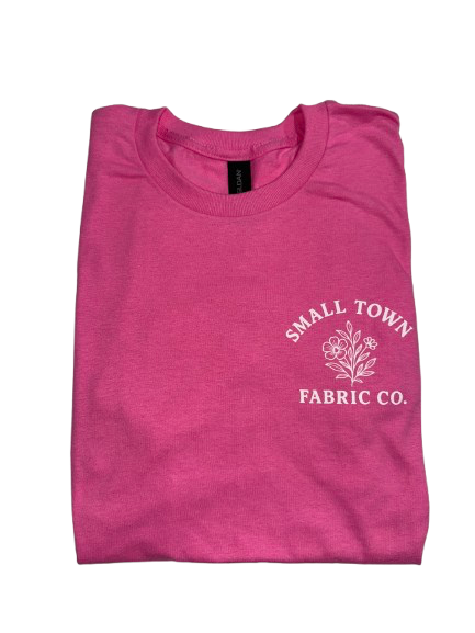 Small Town Fabric Co. Logo T-Shirt – Azalea (Gildan Heavy Cotton) SIZE SMALL - Small Town Fabric Co.